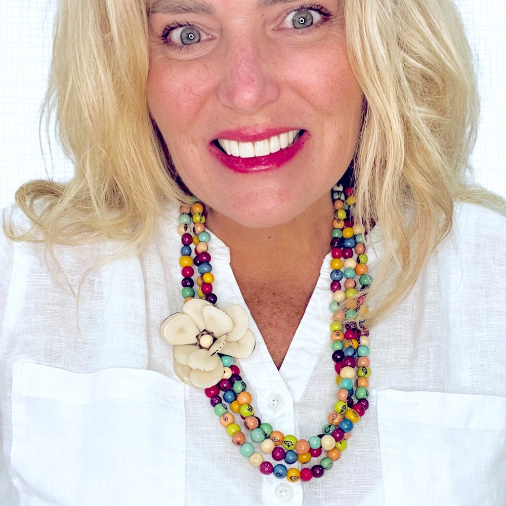 TAGUA FLOWER Acai Necklace Handmade Tagua colorful unique statement jewelry boho